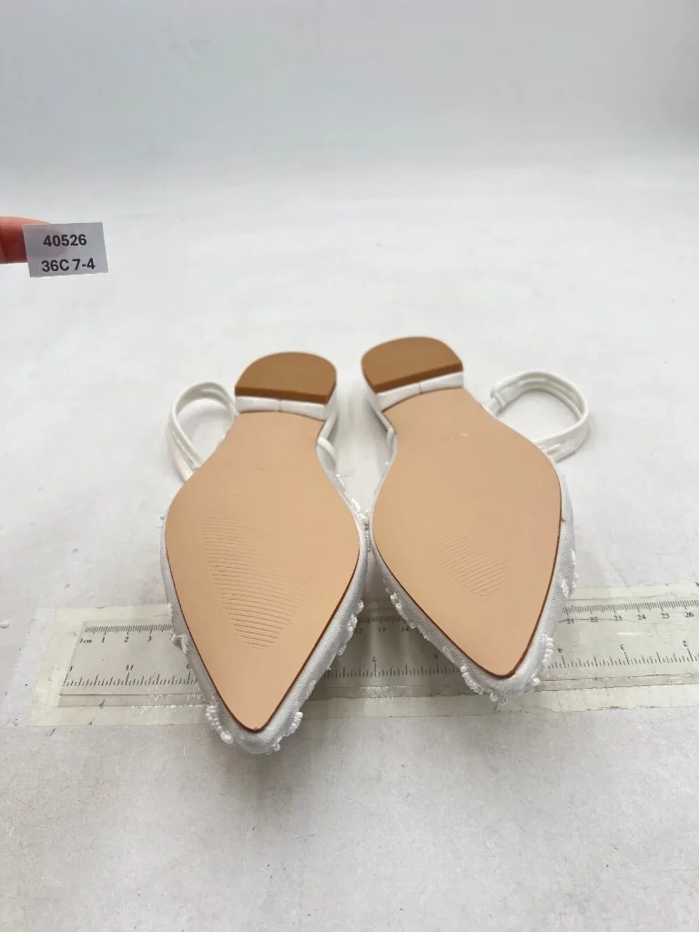 White Women Elegant Pointed Toe Embroidered Mesh Slingback Ballet Flats Shoes